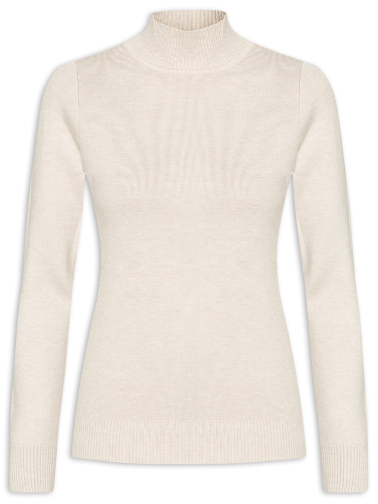 Suéter Feminino Tricot Básico Gola Alta - Bege