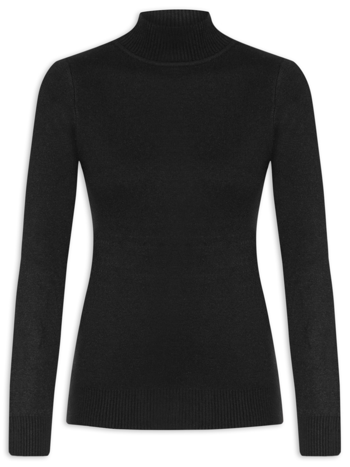 Suéter Feminino Tricot Básico Gola Alta - Preto