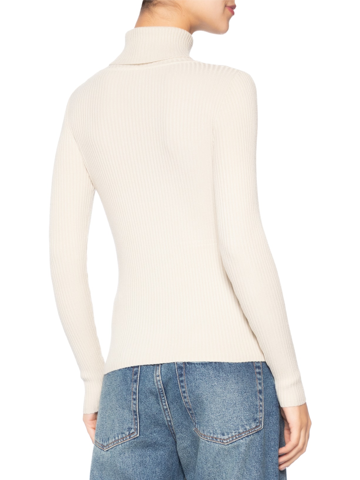 Suéter Feminino Tricot Canelado Gola Alta Bege Basiq