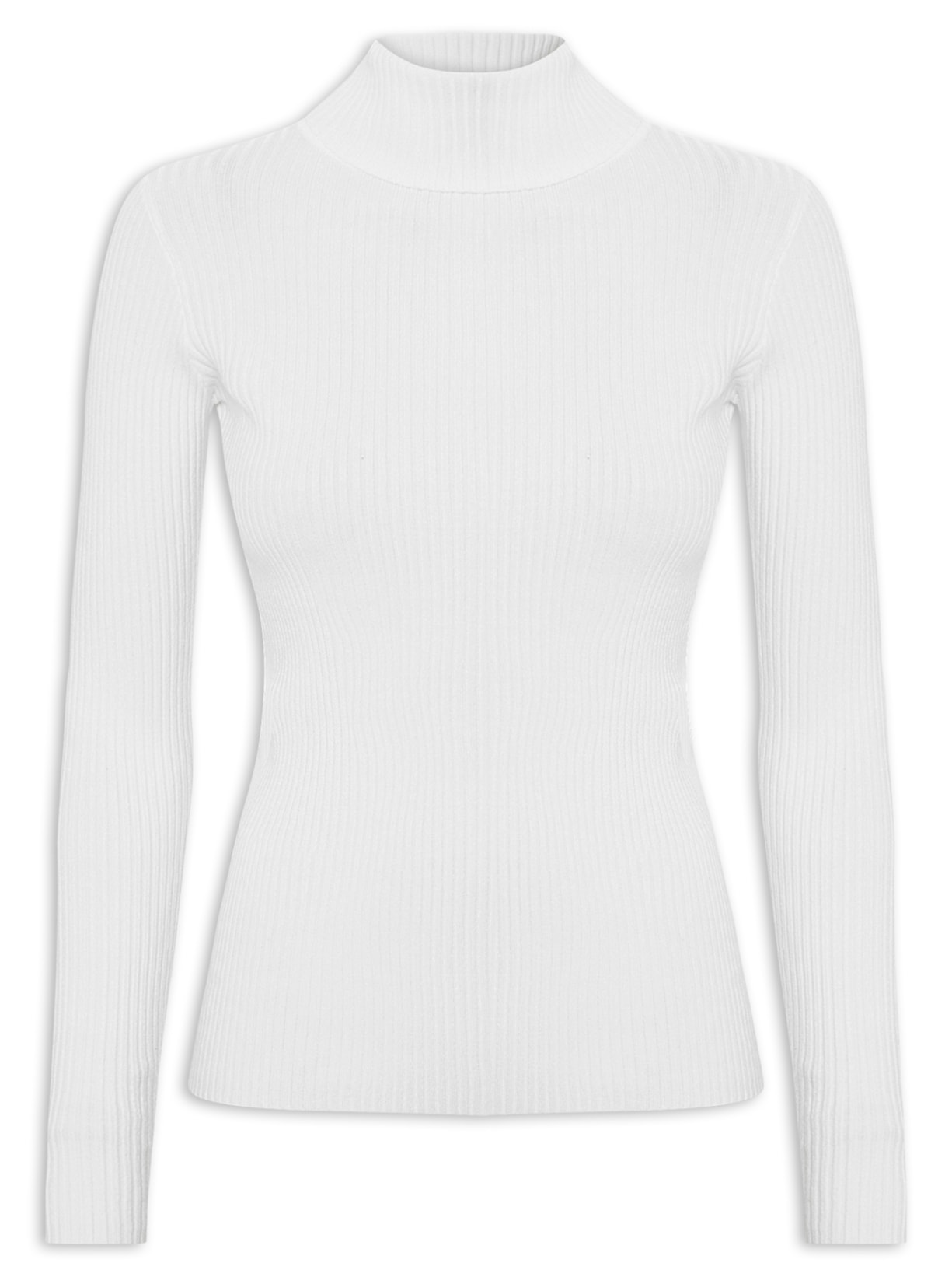 Suéter Feminino Tricot Canelado Gola Alta Branco Basiq