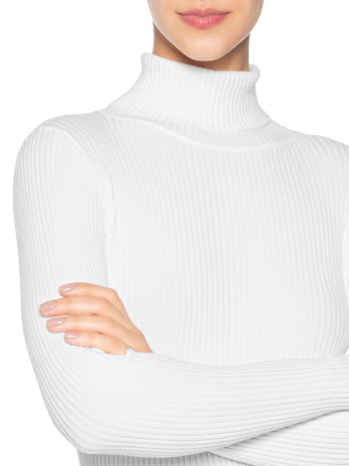Suéter Feminino Tricot Canelado Gola Alta Branco Basiq