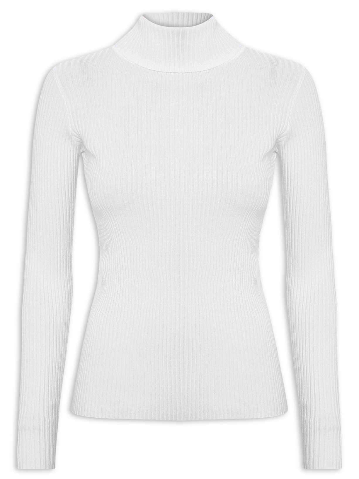 Suéter Feminino Tricot Canelado Gola Alta Cinza Basiq