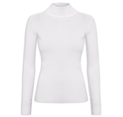 Suéter Feminino Tricot Canelado Gola Alta - Cinza