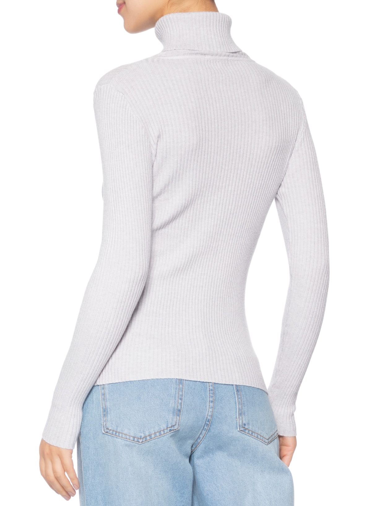 Suéter Feminino Tricot Canelado Gola Alta Cinza Basiq