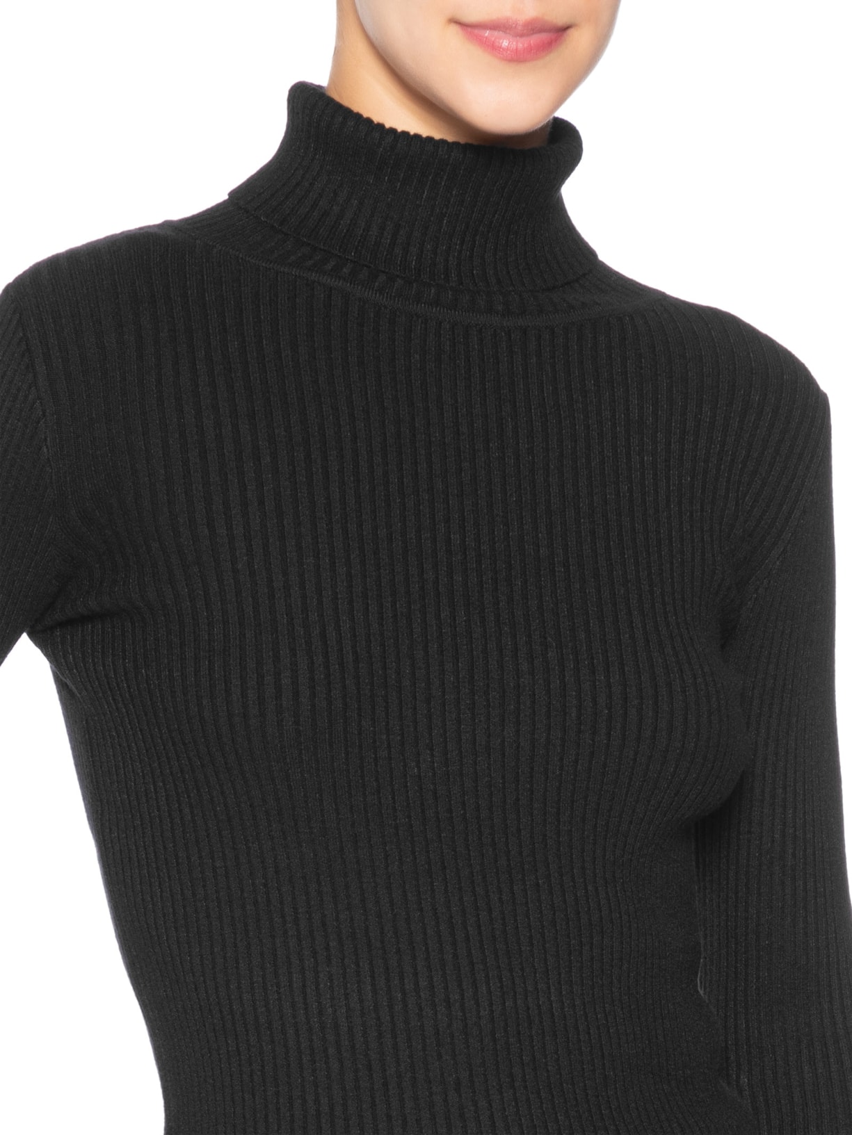 Suéter Feminino Tricot  Canelado Gola Alta Preto Basiq