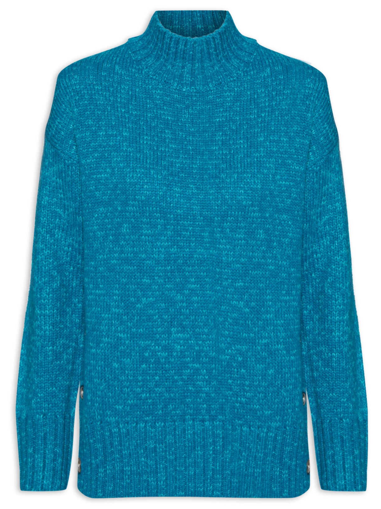 Suéter Feminino Tricot Com Botões Nas Laterais - Azul
