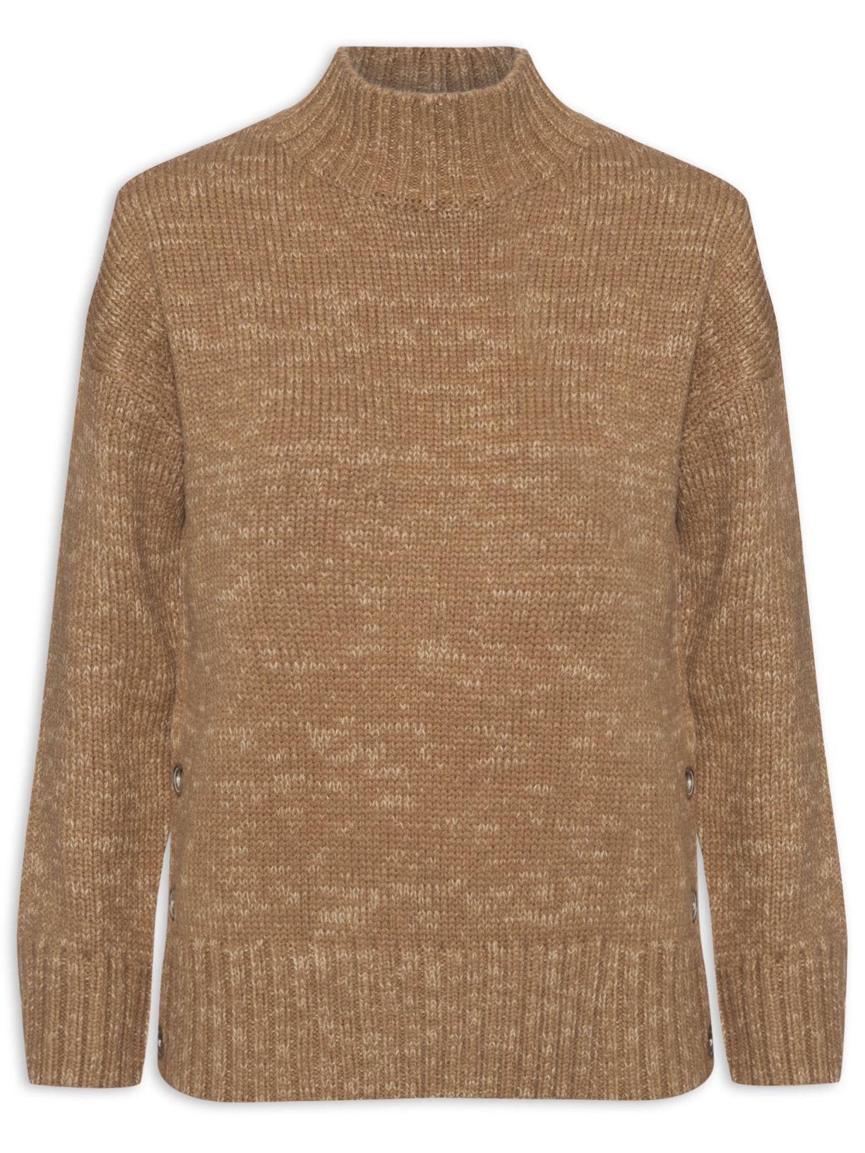 Suéter Feminino Tricot Com Botões Nas Laterais - Marrom