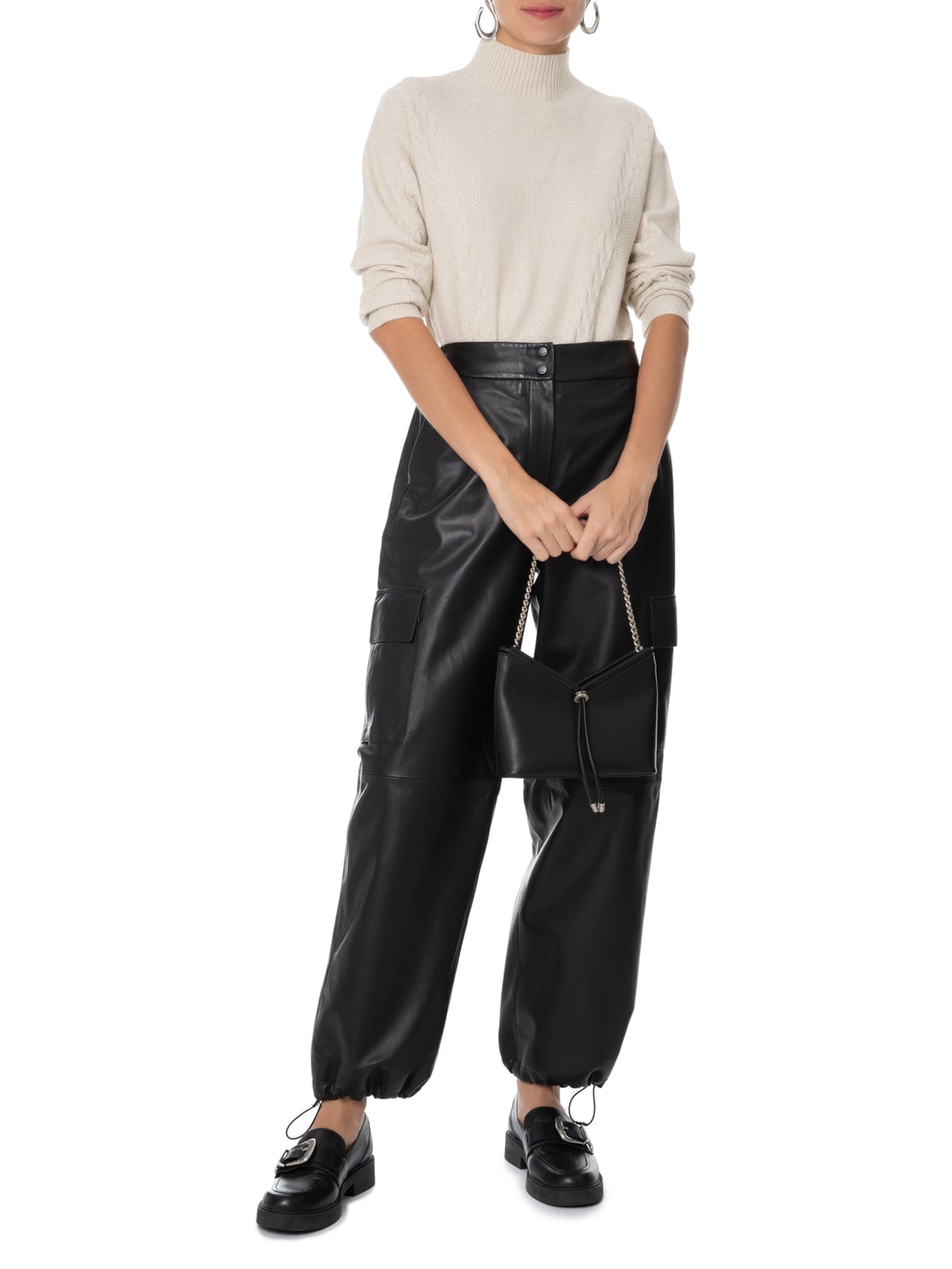 Suéter Feminino Tricot Com Gola Alta Bege Market 33