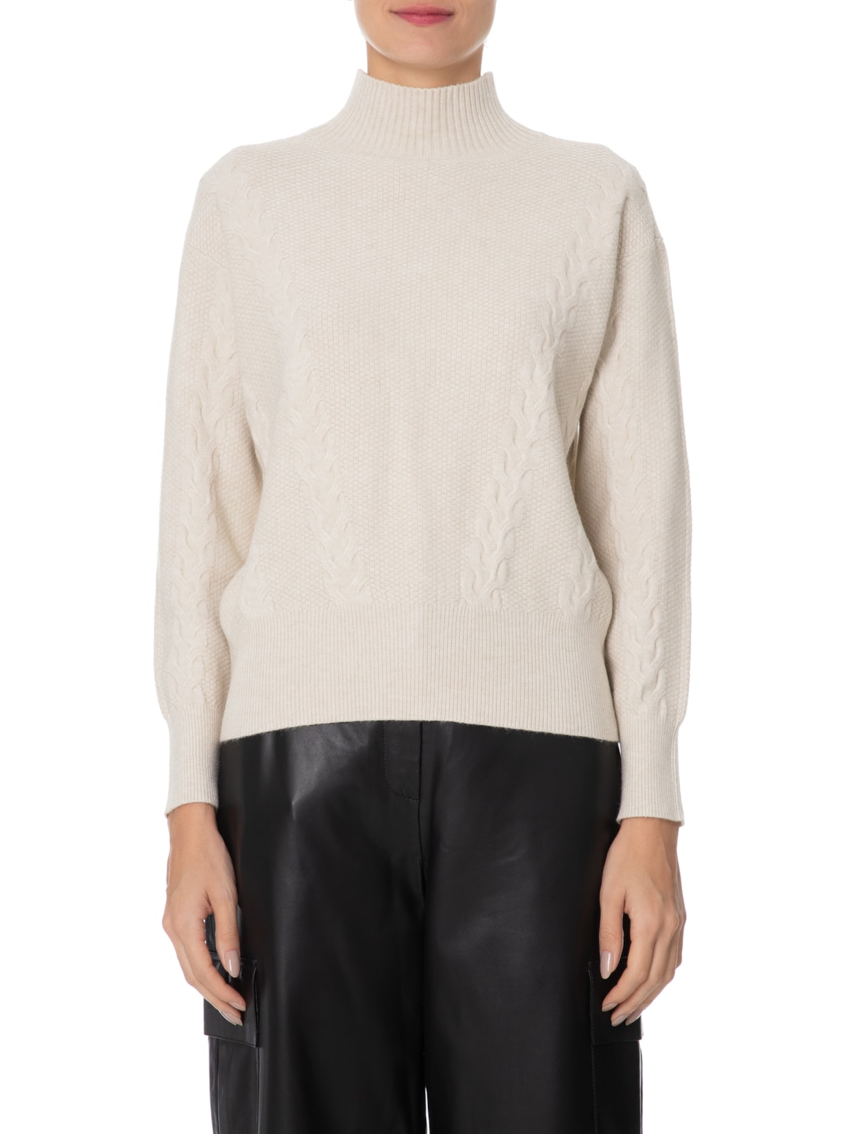 Suéter Feminino Tricot Com Gola Alta Bege Market 33