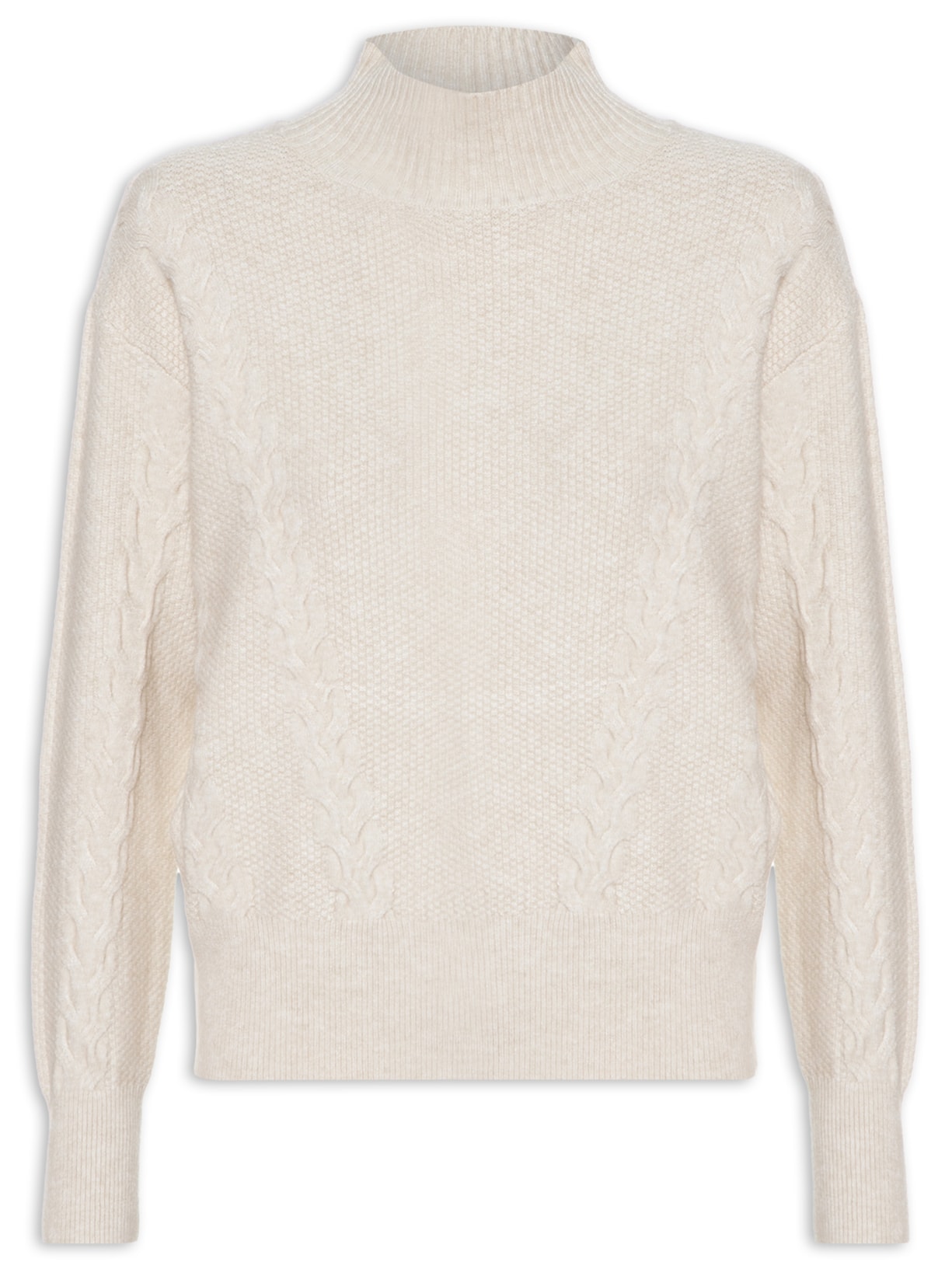 Suéter Feminino Tricot Com Gola Alta Bege Market 33