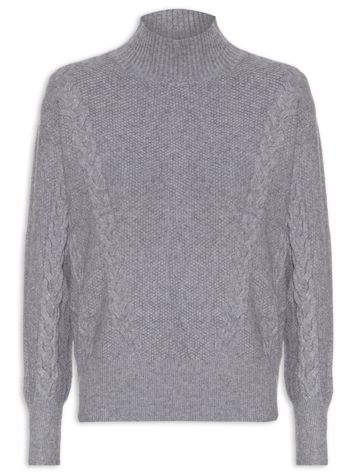 Suéter Feminino Tricot Com Gola Alta - Cinza