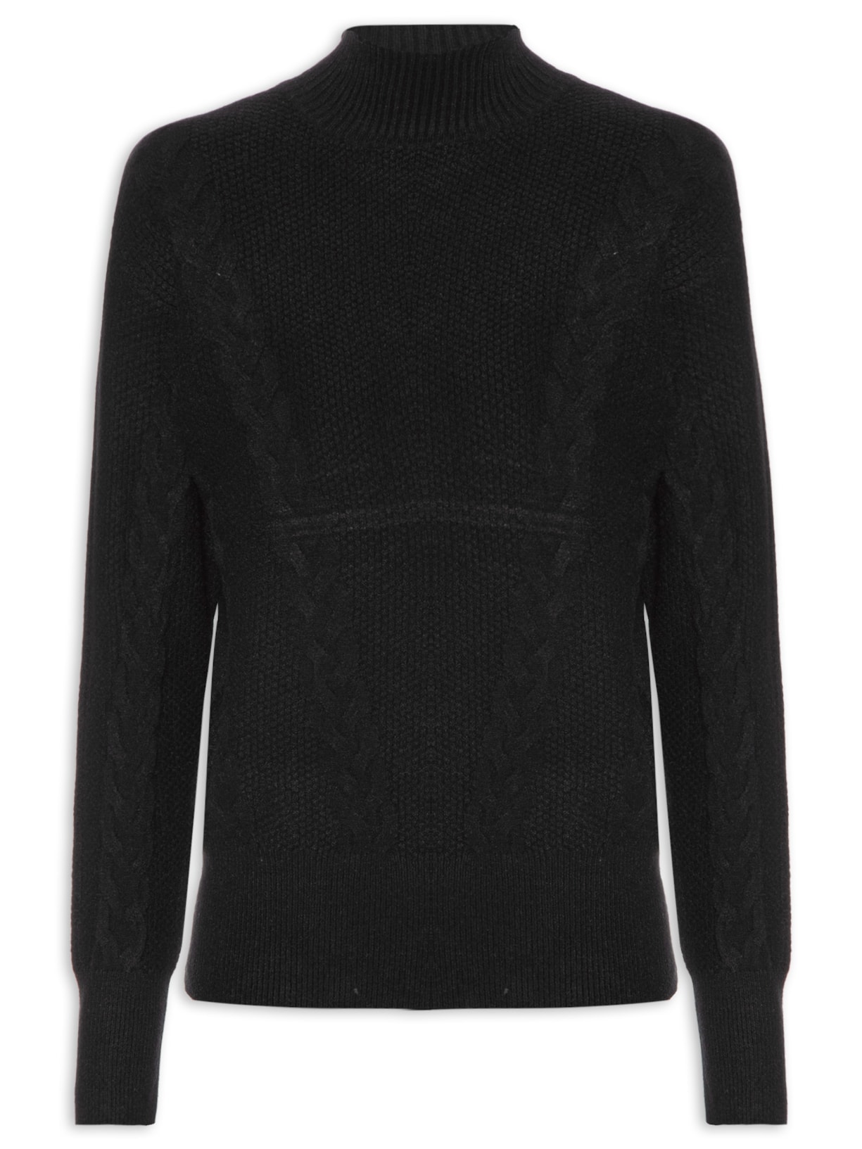 Suéter Feminino Tricot Com Gola Alta - Preto