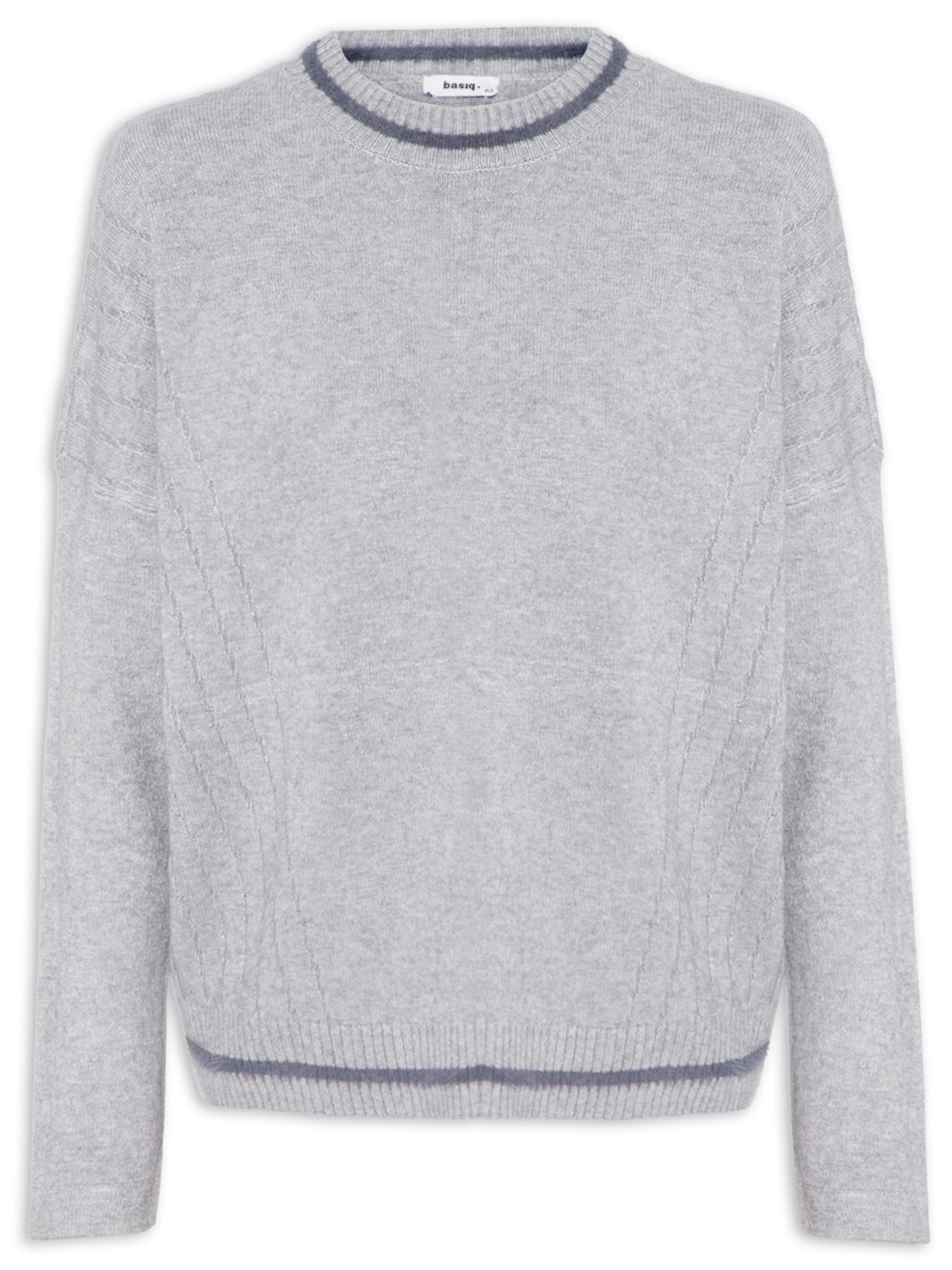 Suéter Feminino Tricot Com Textura - Cinza