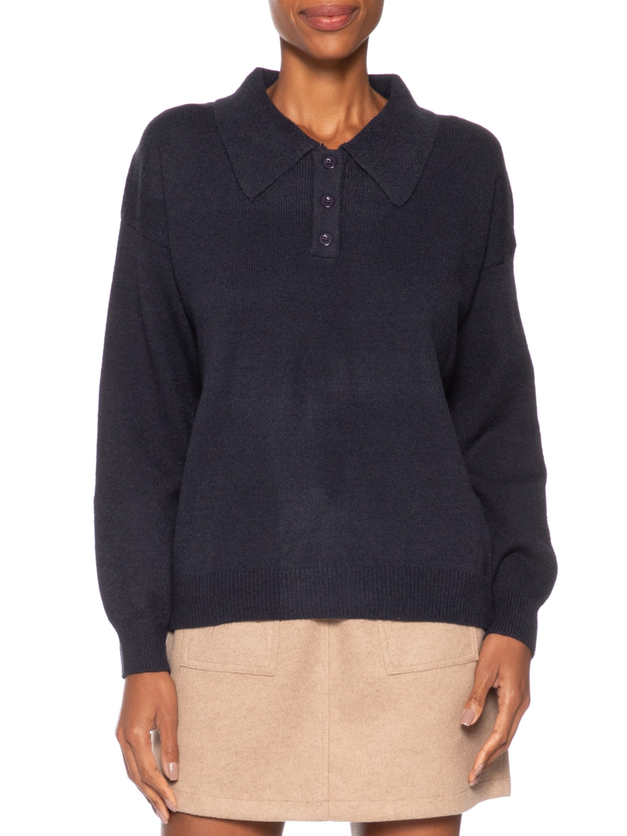 Suéter Feminino Tricot Comfy Gola Esporte Azul Basiq