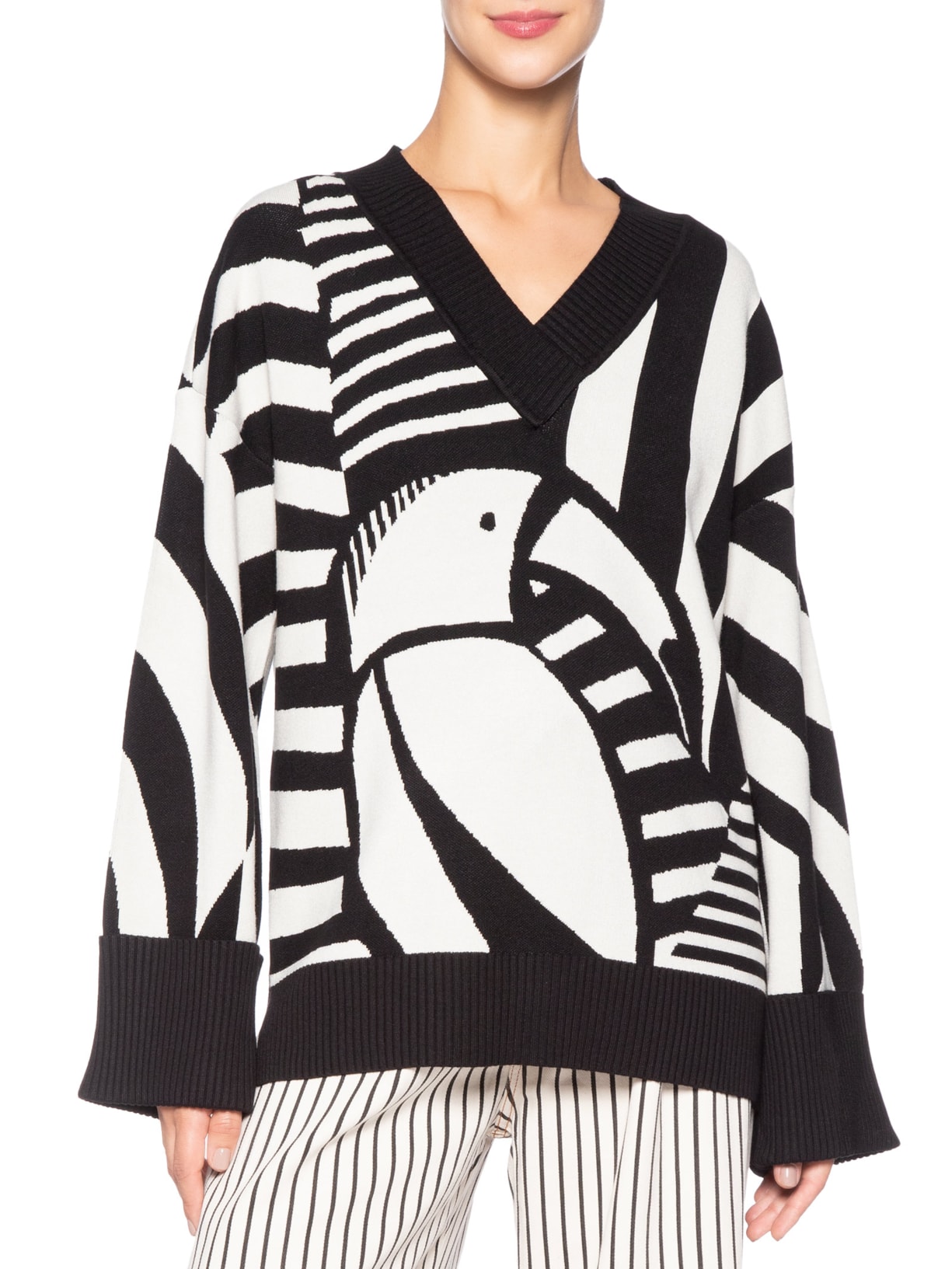 Suéter Feminino Tricot Decote V Tuca Legal Preto Farm