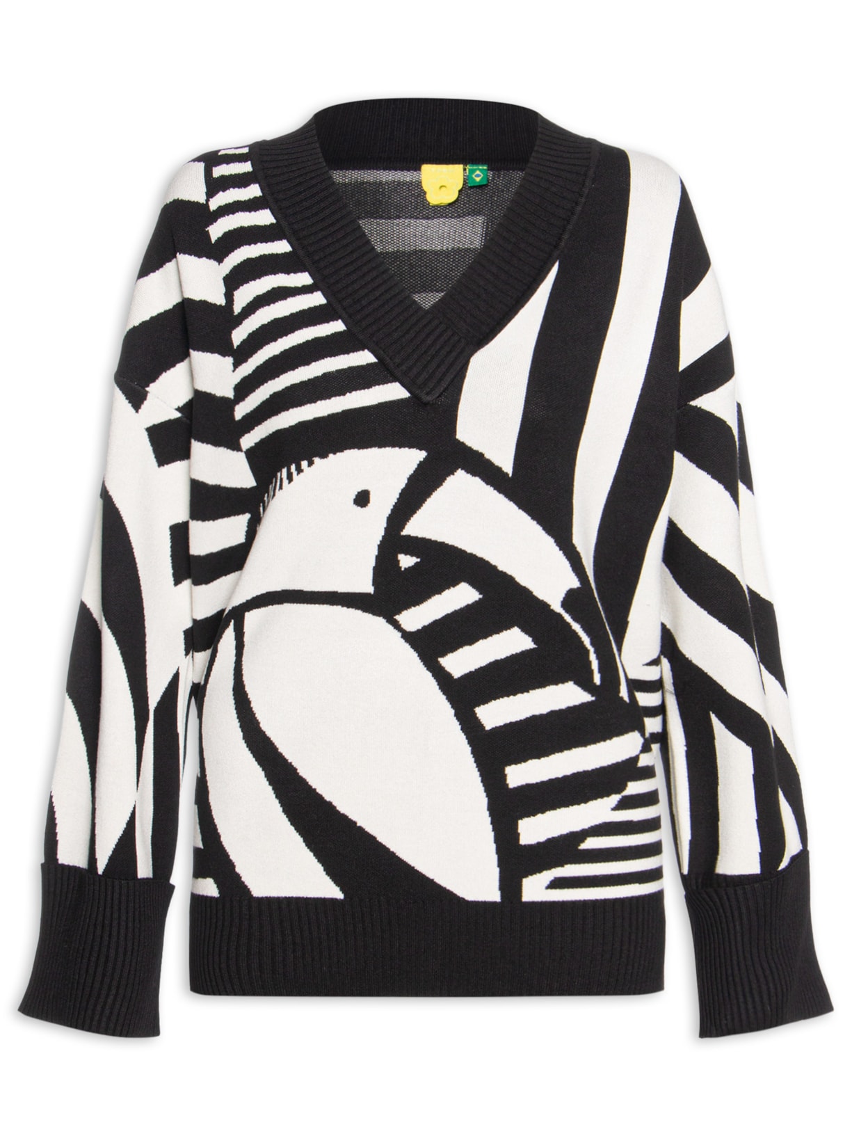 Suéter Feminino Tricot Decote V Tuca Legal Preto Farm