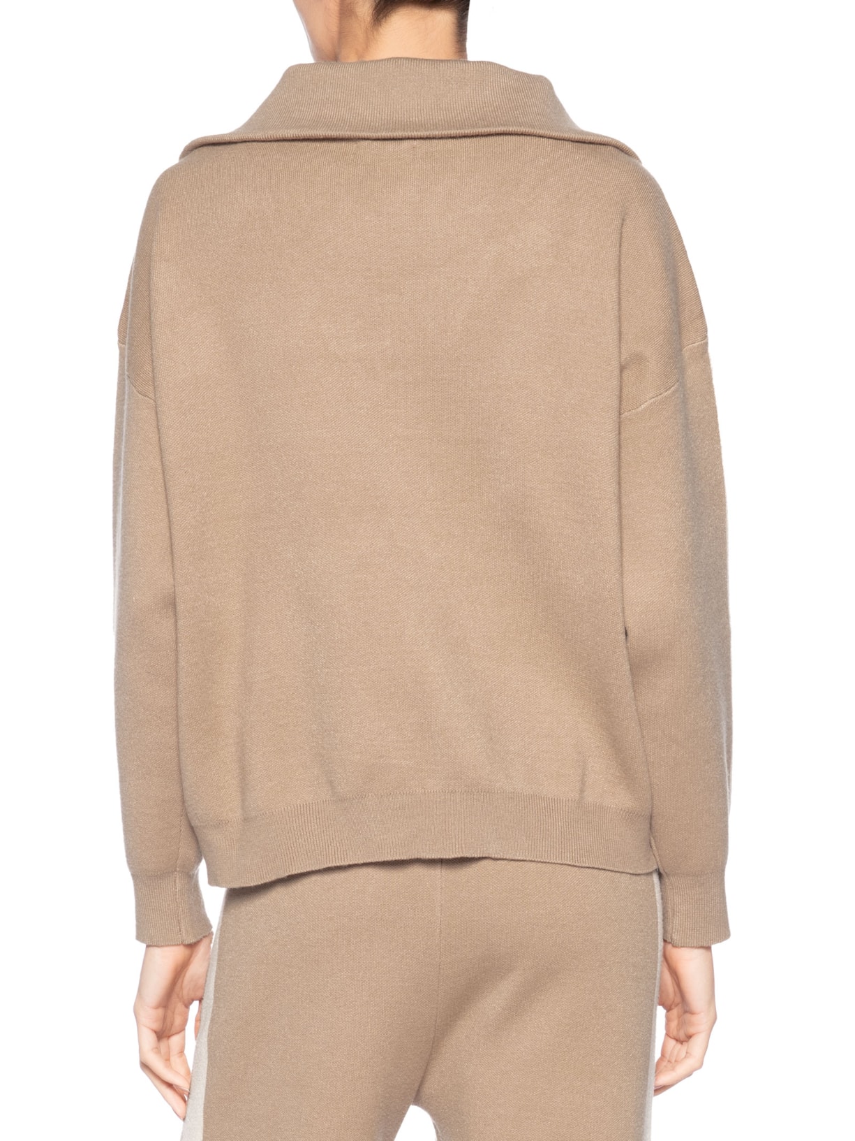 Suéter Feminino Tricot Gola Alta Com Zíper Bege Basiq