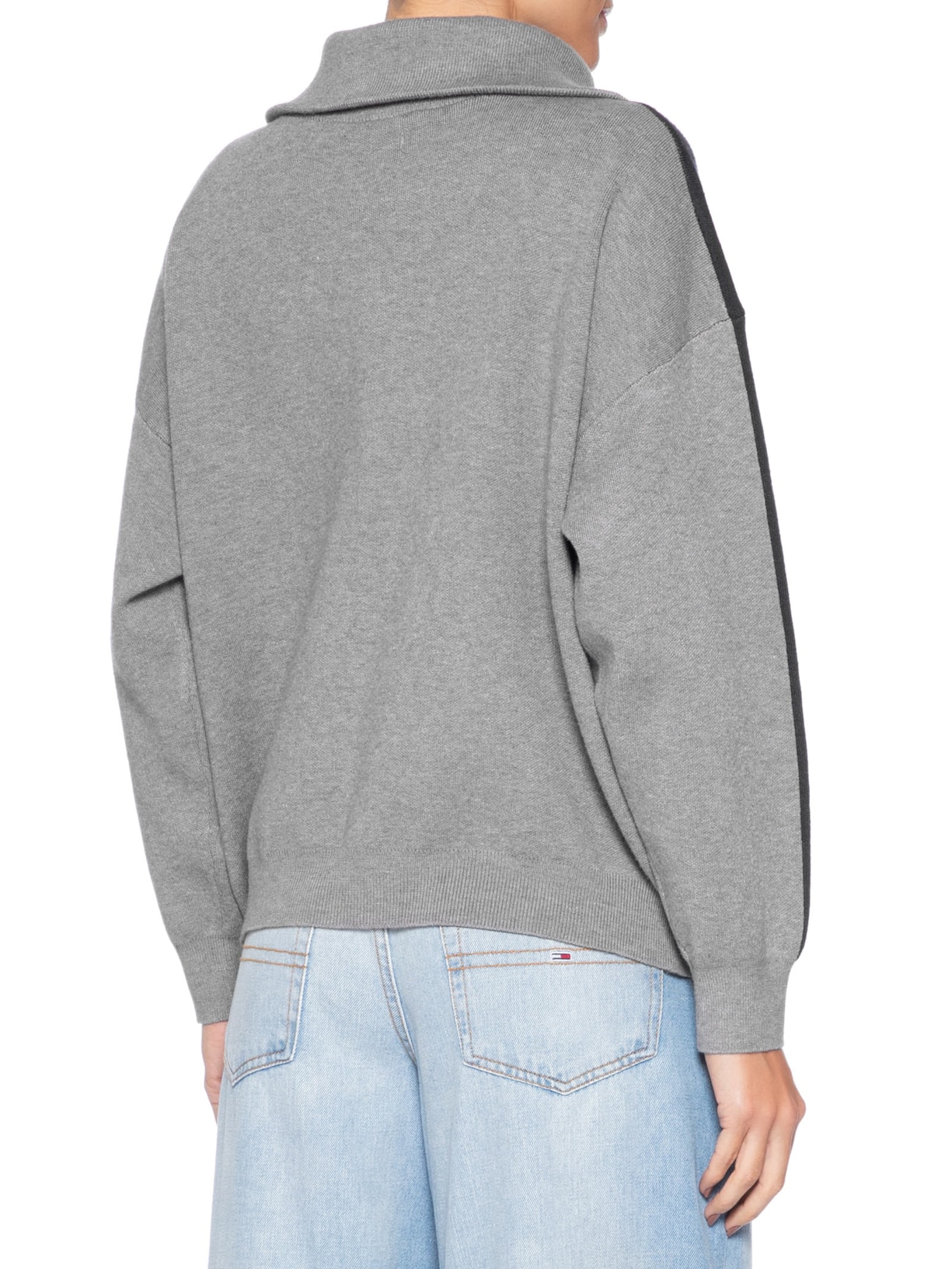 Suéter Feminino Tricot Gola Alta Com Zíper Cinza Basiq