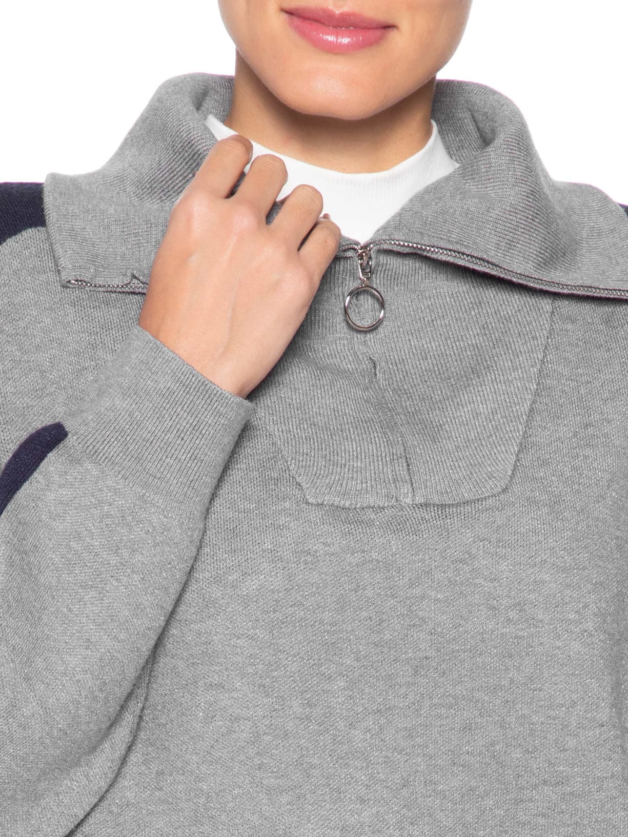 Suéter Feminino Tricot Gola Alta Com Zíper Cinza Basiq