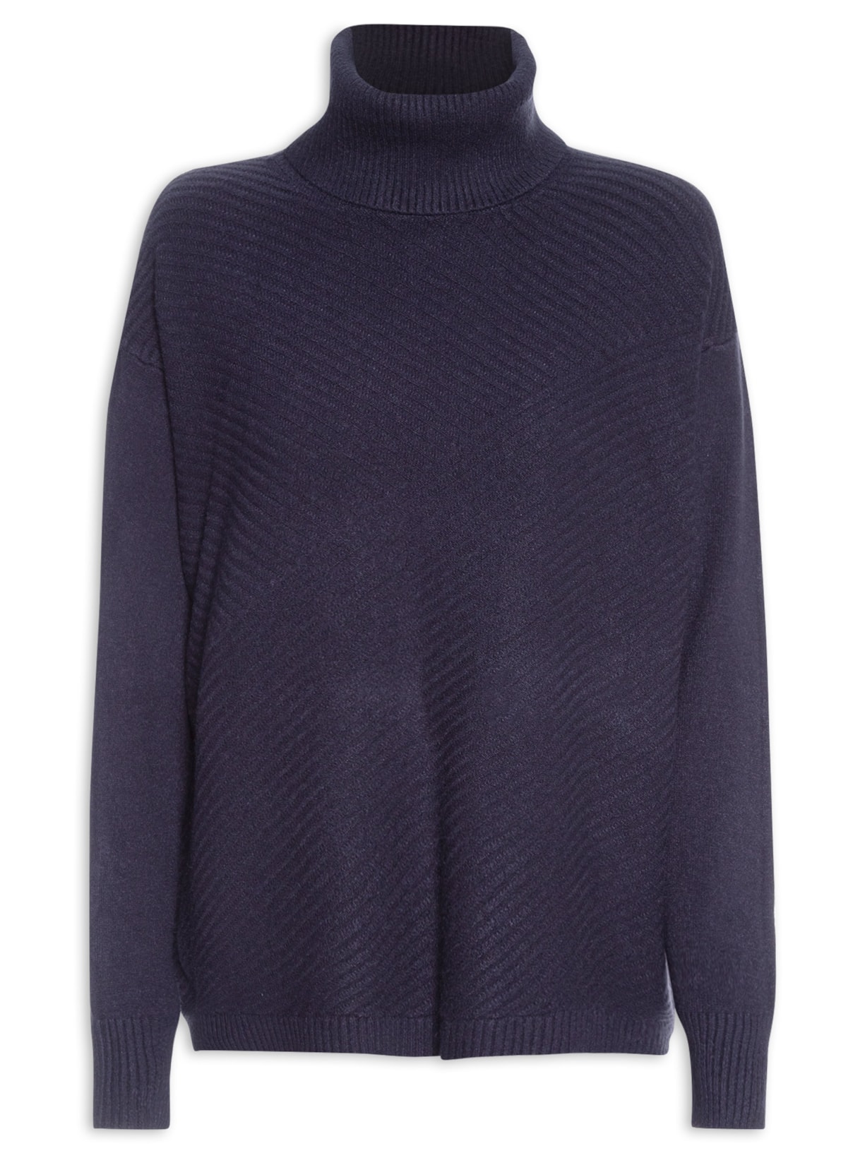 Suéter Feminino Tricot Gola Alta Texturizado Azul Basiq