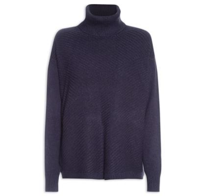 Suéter Feminino Tricot Gola Alta Texturizado - Azul