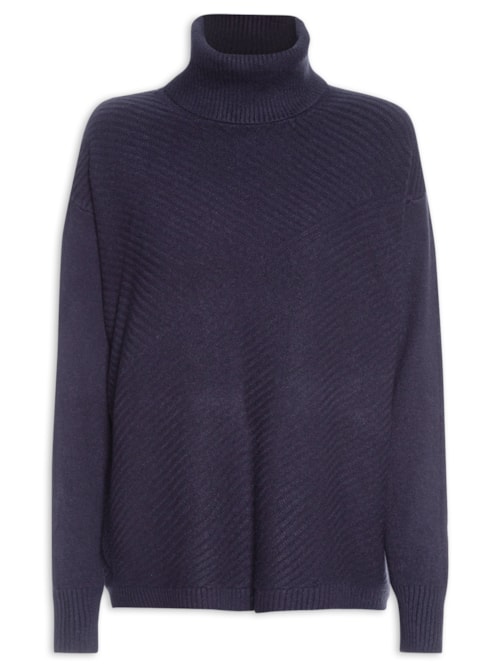 Suéter Feminino Tricot Gola Alta Texturizado - Azul
