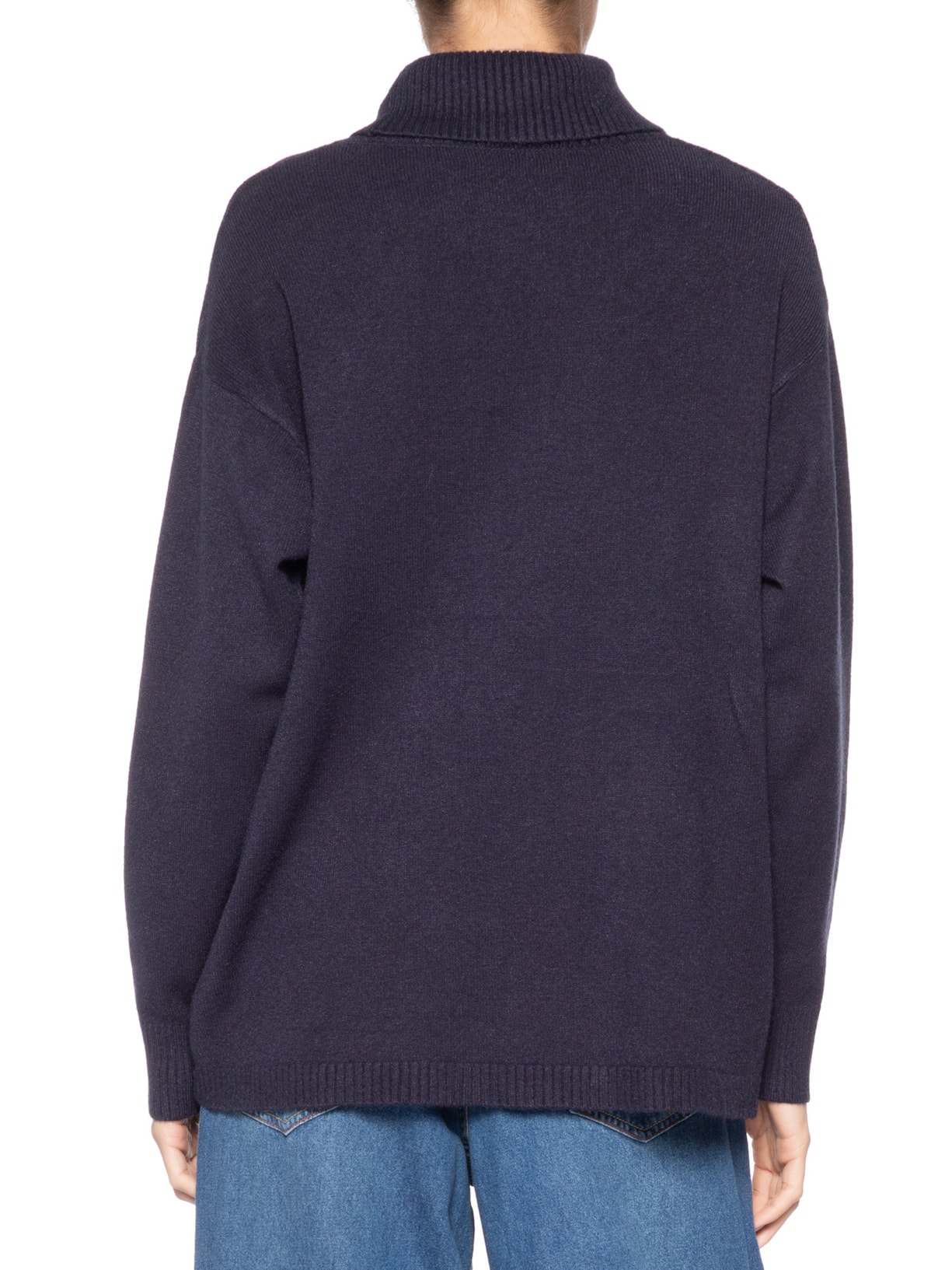Suéter Feminino Tricot Gola Alta Texturizado Azul Basiq
