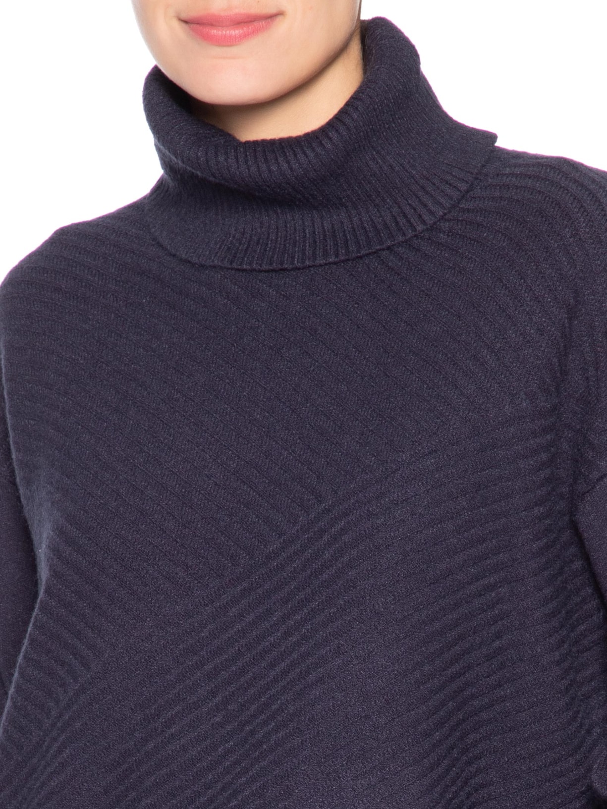 Suéter Feminino Tricot Gola Alta Texturizado Azul Basiq
