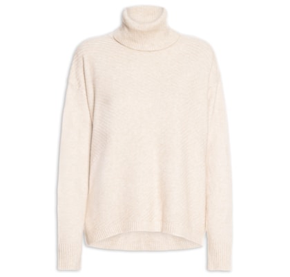 Suéter Feminino Tricot Gola Alta Texturizado - Bege