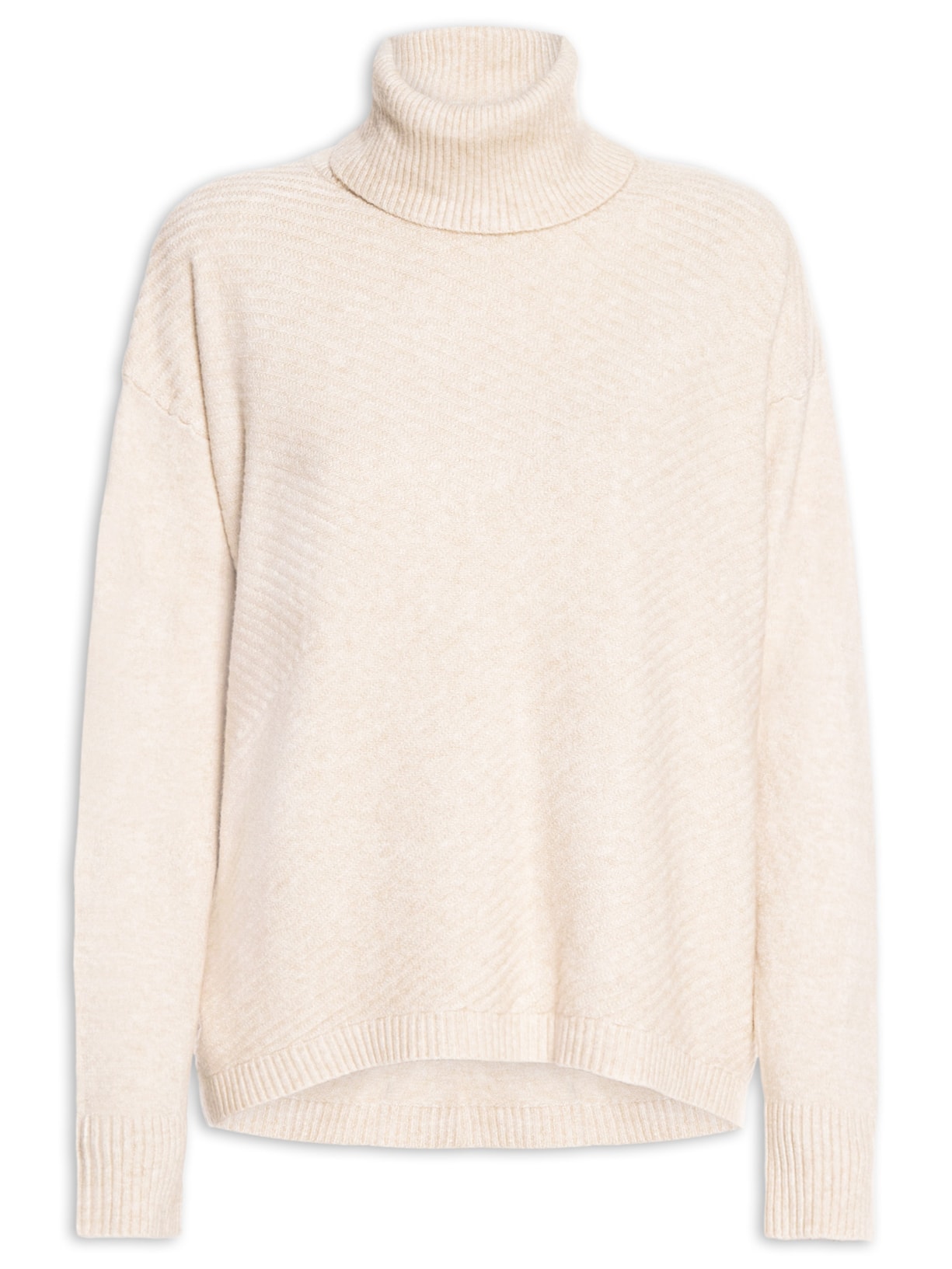 Suéter Feminino Tricot Gola Alta Texturizado - Bege