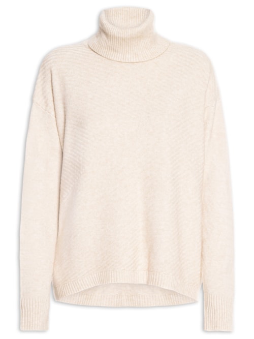 Suéter Feminino Tricot Gola Alta Texturizado - Bege
