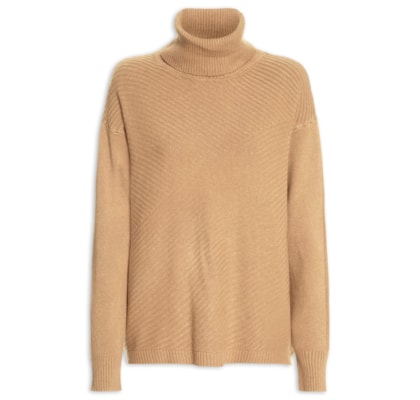 Suéter Feminino Tricot Gola Alta Texturizado - Marrom