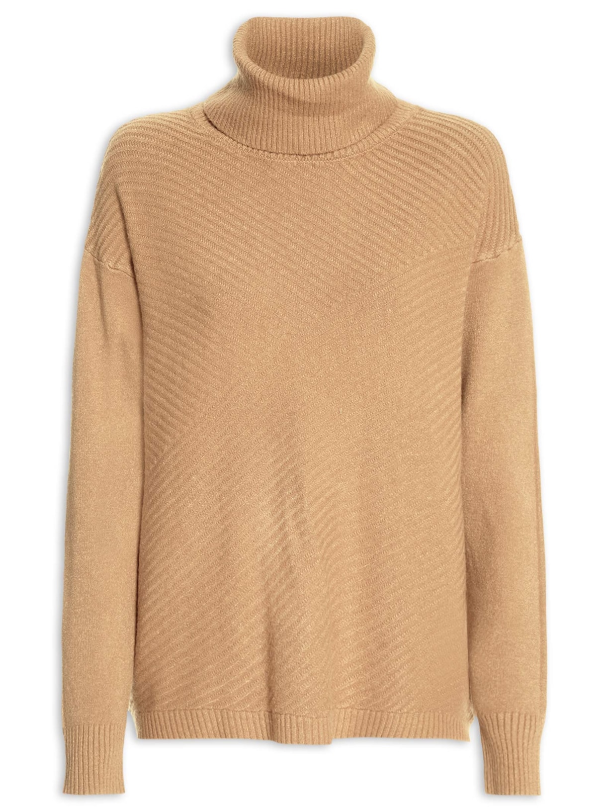 Suéter Feminino Tricot Gola Alta Texturizado - Marrom