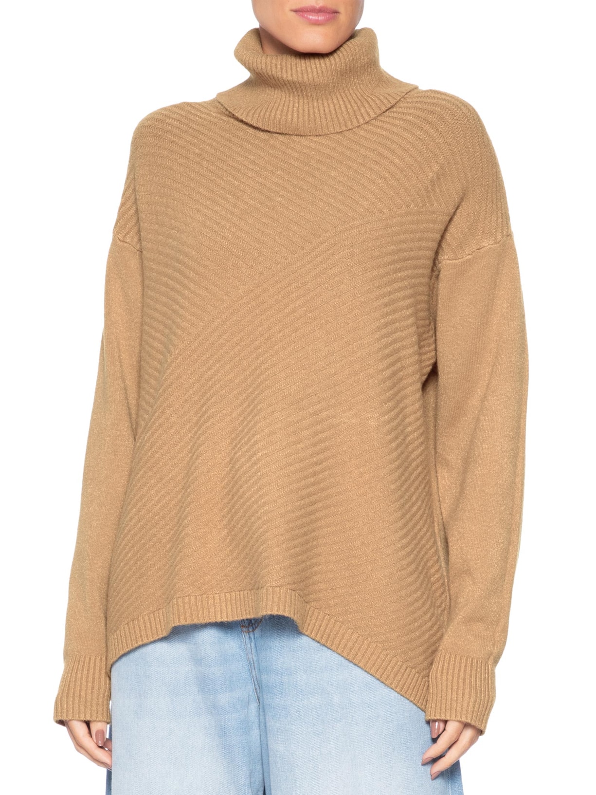 Suéter Feminino Tricot Gola Alta Texturizado Marrom Basiq