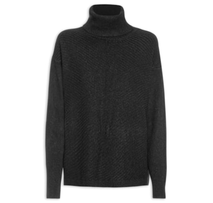 Suéter Feminino Tricot Gola Alta Texturizado - Preto