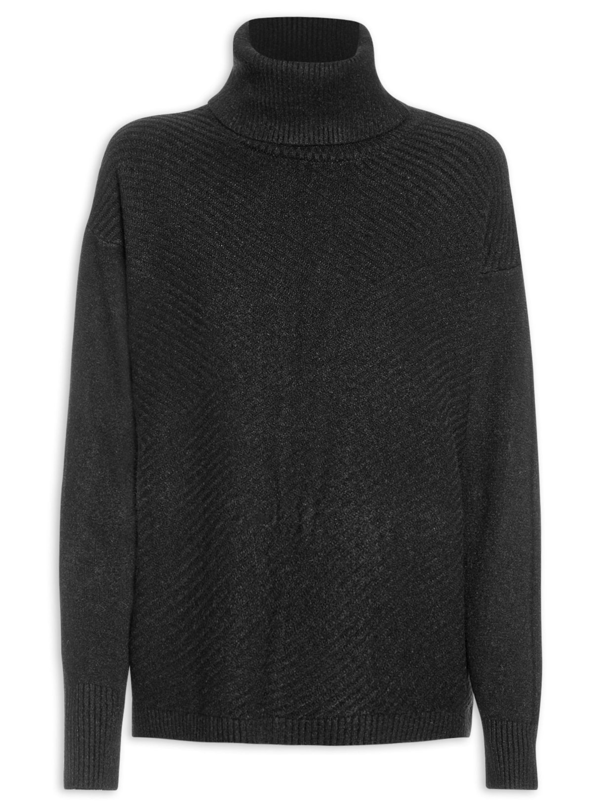 Suéter Feminino Tricot Gola Alta Texturizado - Preto