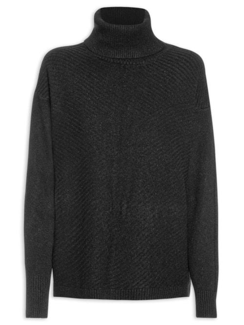 Suéter Feminino Tricot Gola Alta Texturizado - Preto
