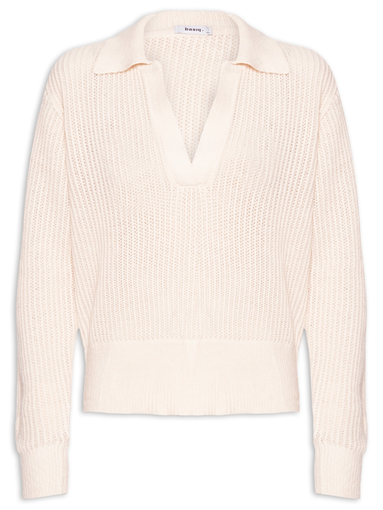 Suéter Feminino Tricot Gola Polo - Off White
