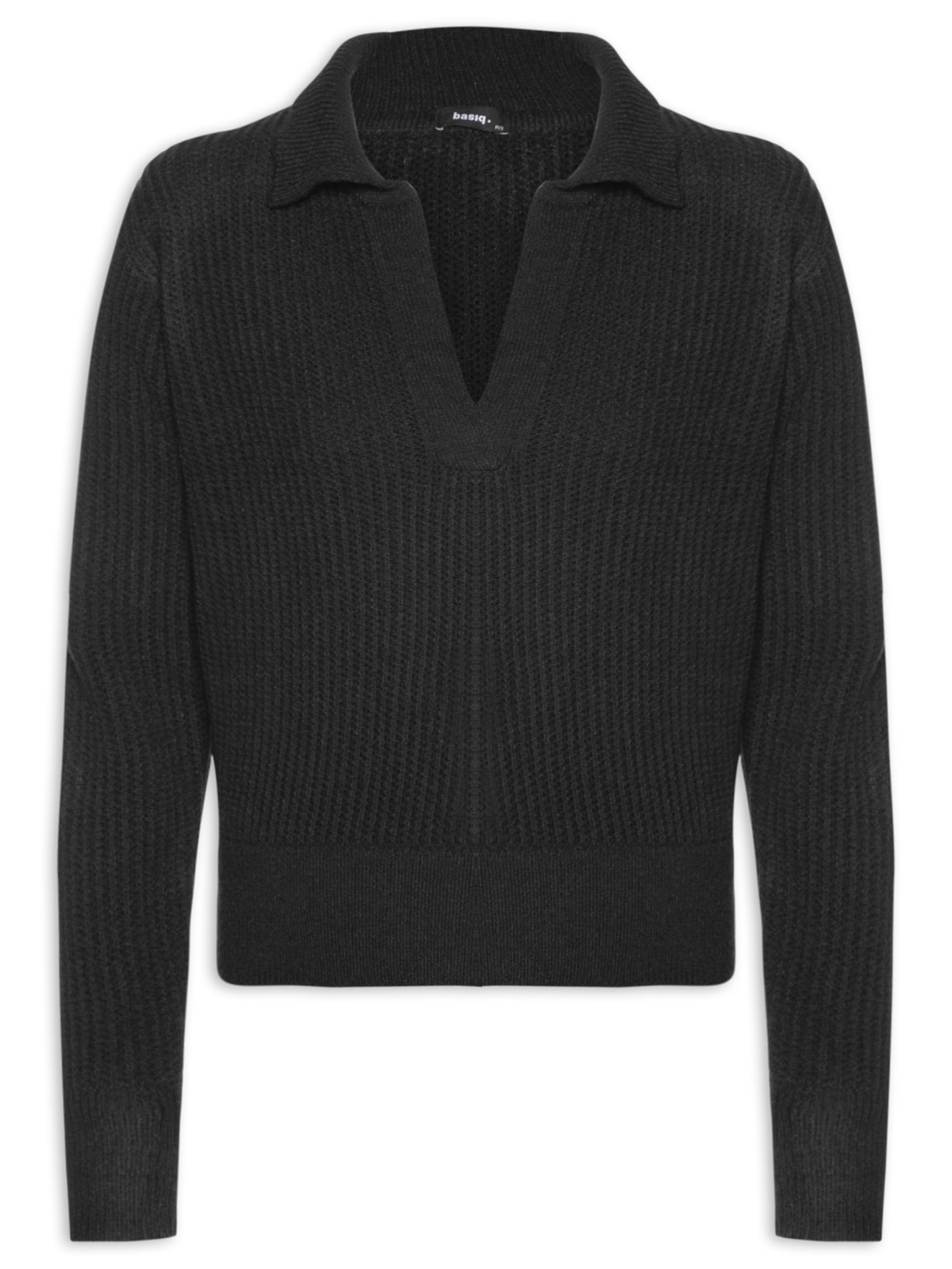 Suéter Feminino Tricot Gola Polo - Preto