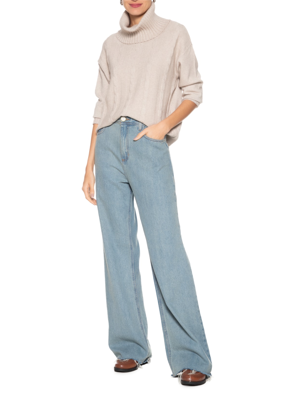 Suéter Feminino Tricot Gola Rolê - Bege by BASIQ