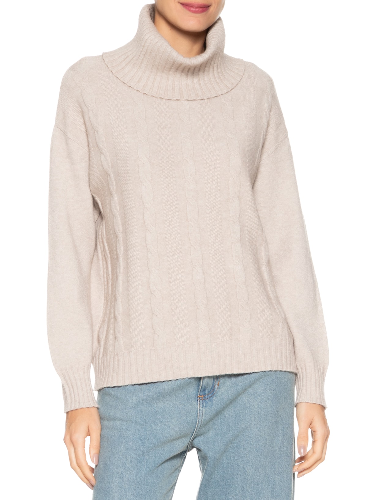 Suéter Feminino Tricot Gola Rolê - Bege by BASIQ