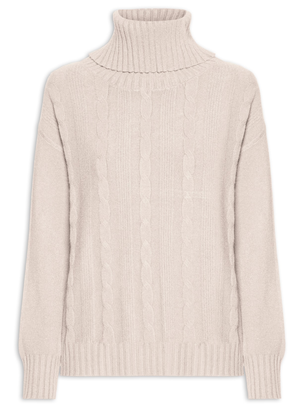 Suéter Feminino Tricot Gola Rolê - Bege