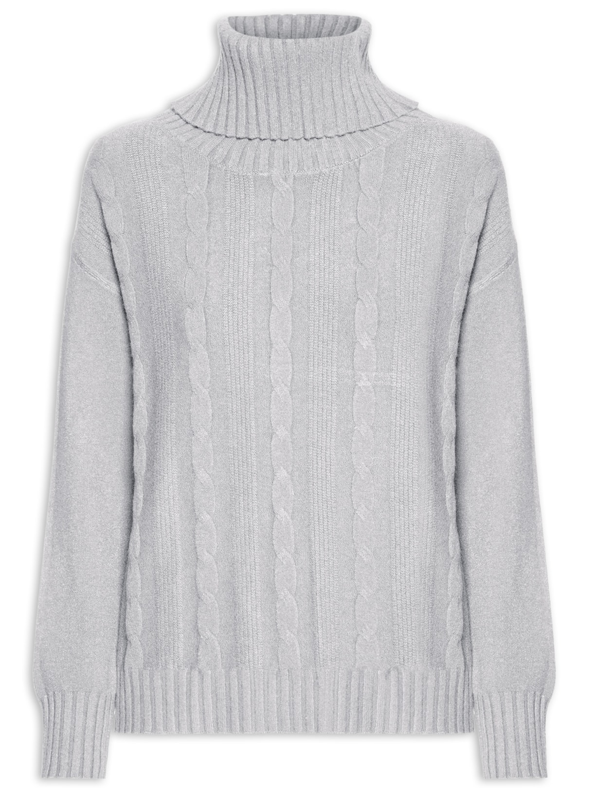 Suéter Feminino Tricot Gola Rolê - Cinza