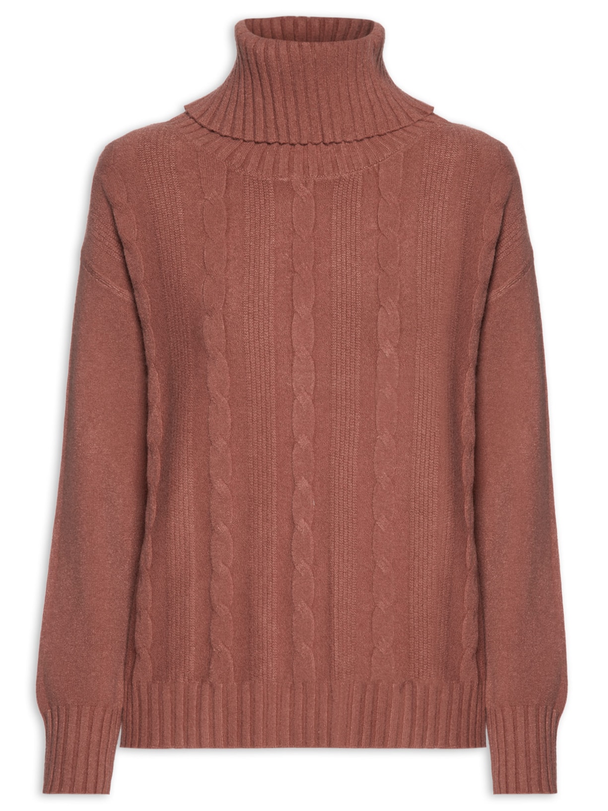 Suéter Feminino Tricot Gola Rolê - Marrom