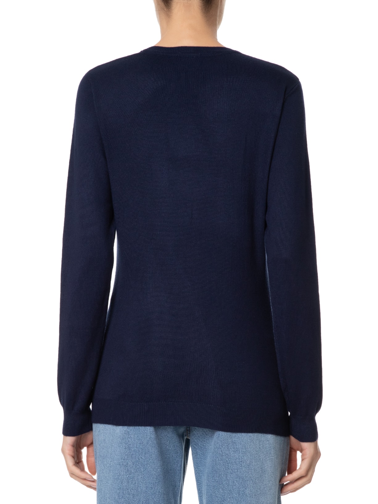 Suéter Feminino Tricot Gola V Azul Basiq