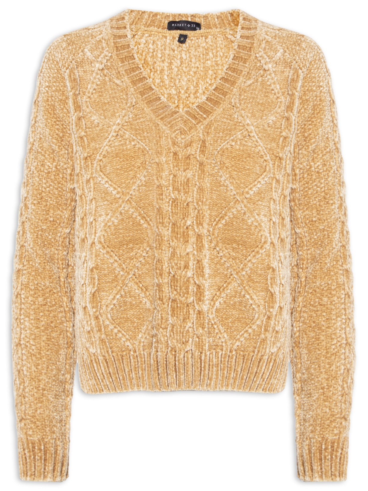 Suéter Feminino Tricot Gola V - Bege