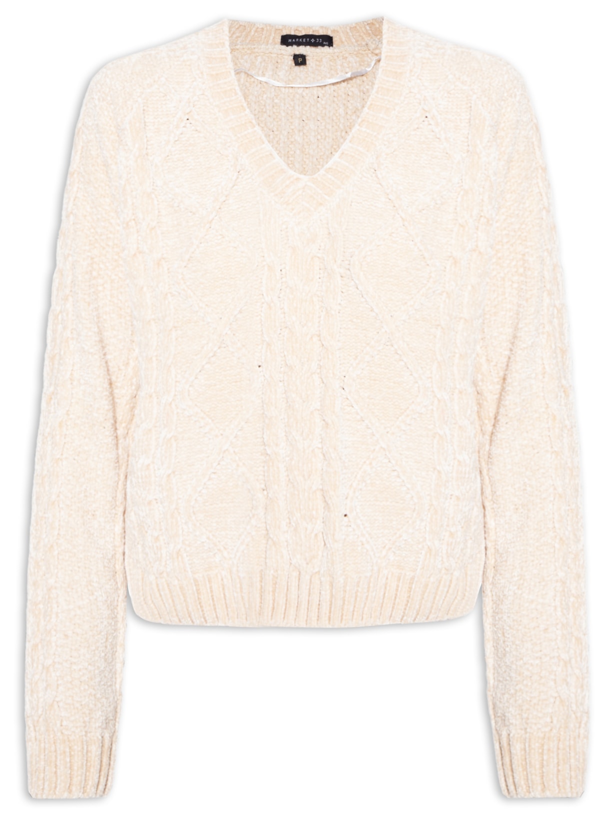 Suéter Feminino Tricot Gola V - Off White