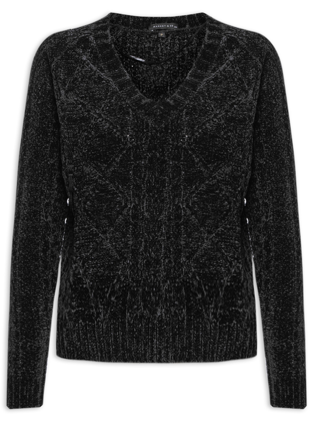 Suéter Feminino Tricot Gola V - Preto