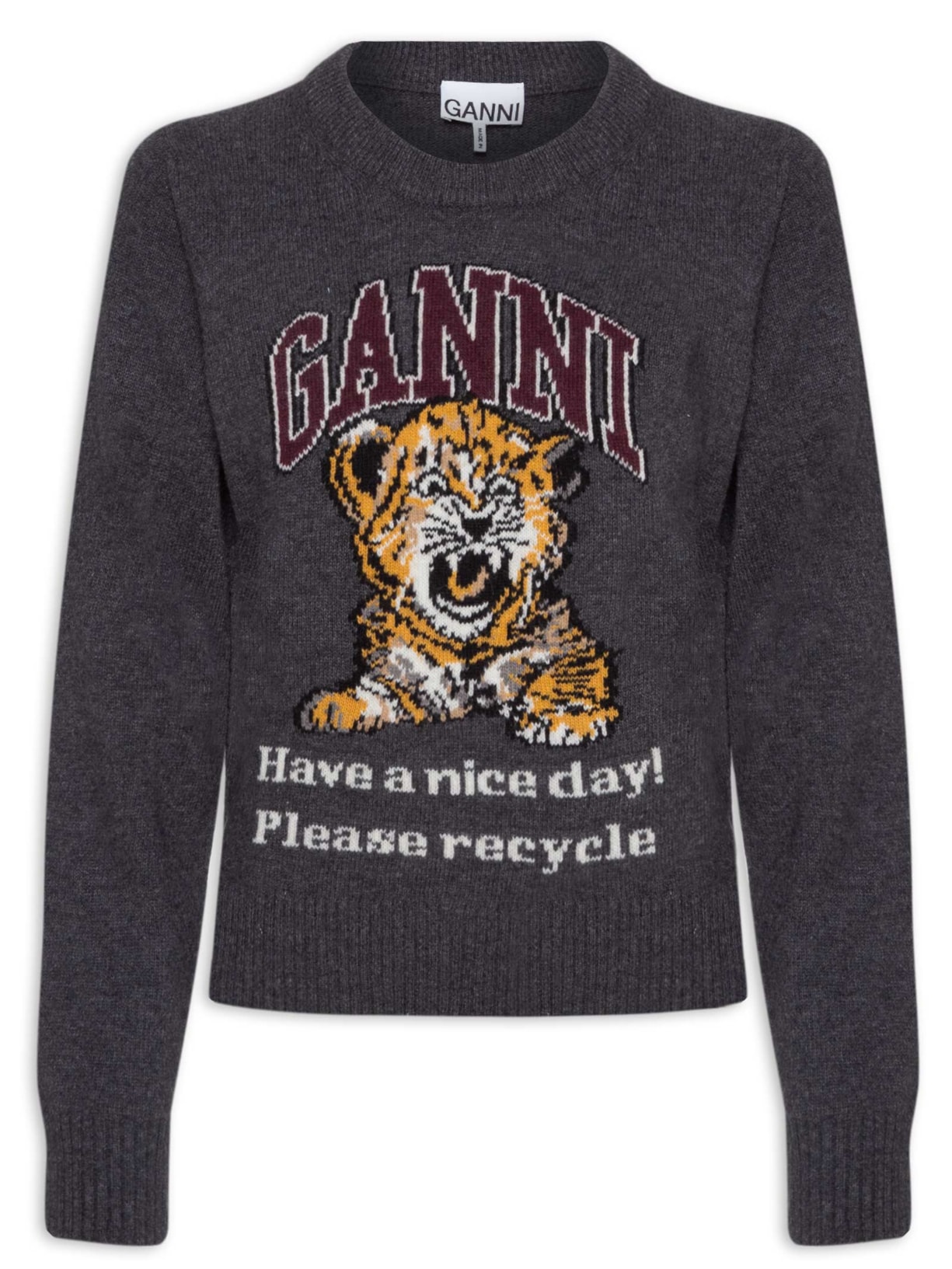 Suéter Feminino Tricot Graphic Wool Mix Tiger Crewneck - Cinza