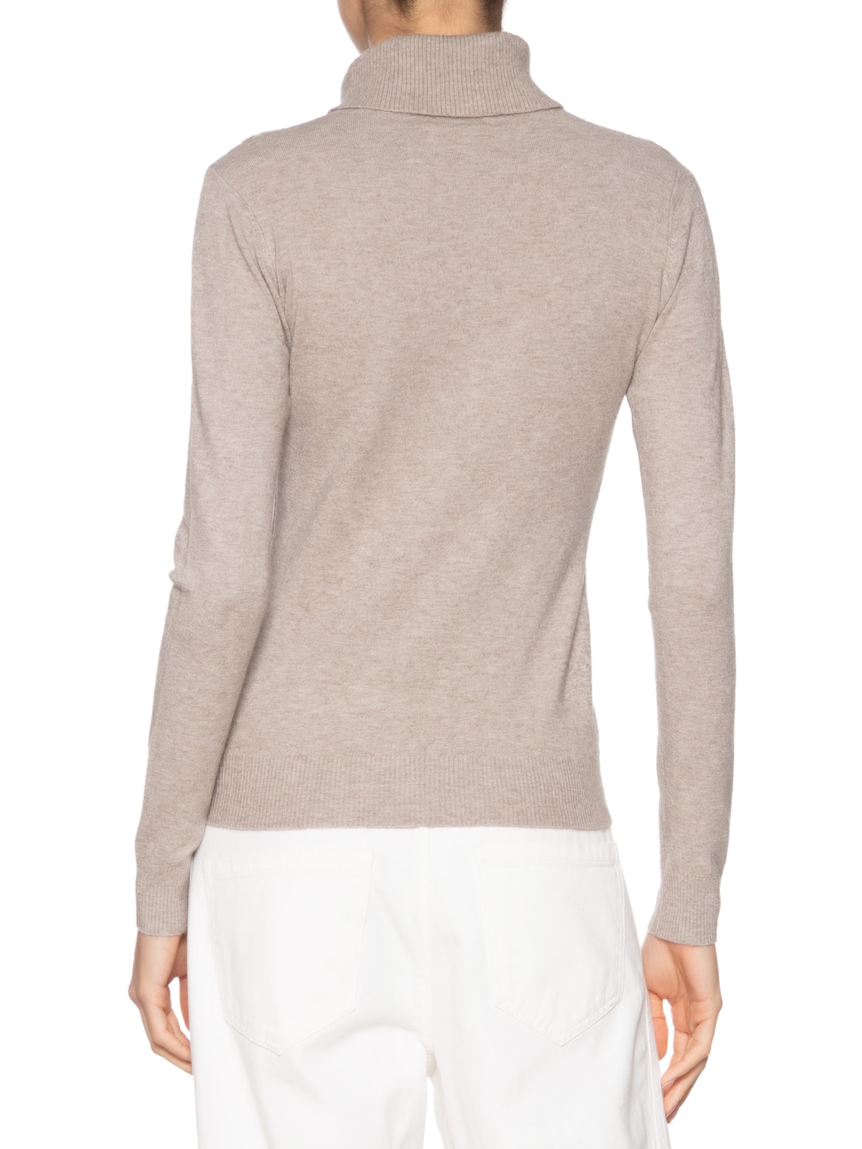 Suéter Feminino Tricot Justo Ao Corpo Gola Alta Bege  Basiq